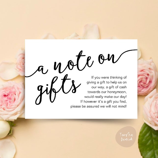 Una Nota Sobre Regalos, Deseos De Efectivo Del Fon (Honeymoon Fund Wish Cash, A note on gifts, Modern Rustic Modern Rustic Wedding Card Black White)