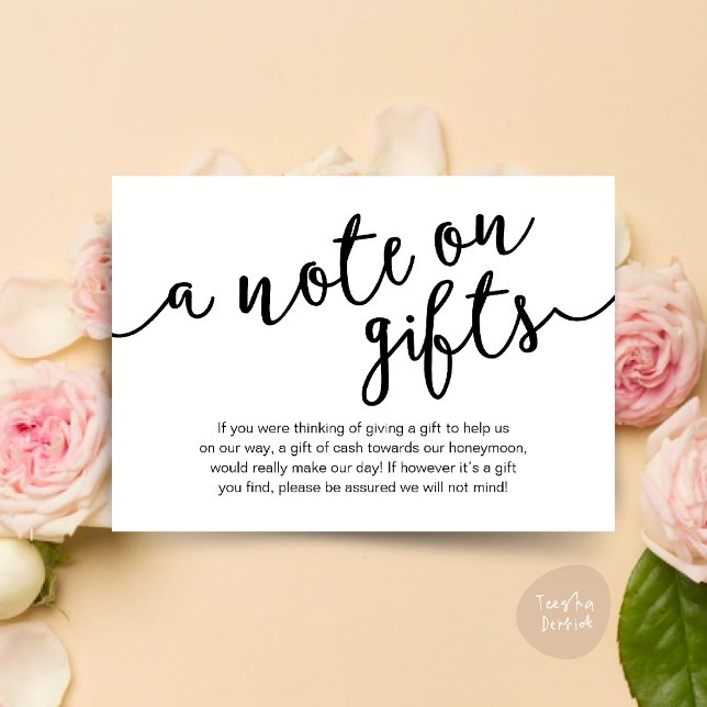 Una Nota Sobre Regalos, Deseos De Efectivo Del Fon (Honeymoon Fund Wish Cash, A note on gifts, Modern Rustic Modern Rustic Wedding Card Black White)