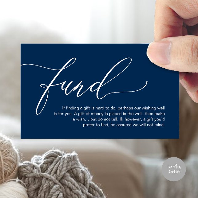 Una nota sobre regalos, dinero en efectivo para el (A note on gifts, honeymoon wish fund cash wish enclosure card in navy blue)