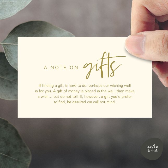 Una nota sobre regalos, Dinero para el Fondo de De (A note on gifts, Honeymoon Wish Fund Cash Enclosure Card in Yellow Gold)