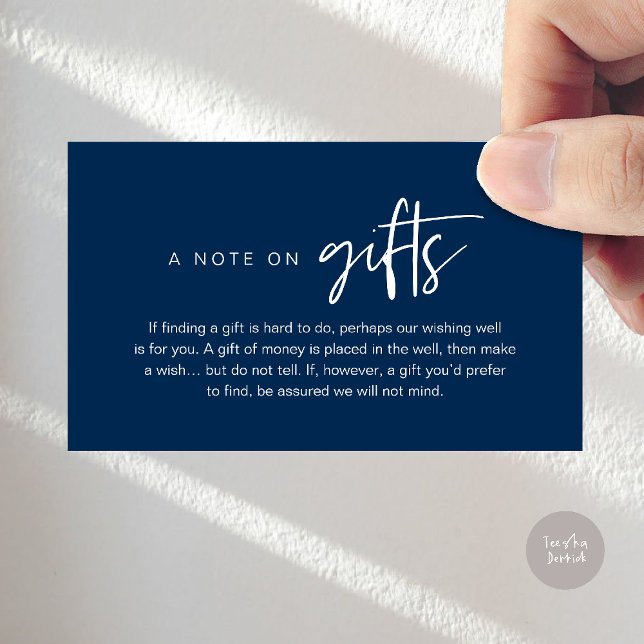Una nota sobre regalos, Dinero para el Fondo de De (A note on gifts, Honeymoon Wish Fund Cash Enclosure Card in Navy Blue)