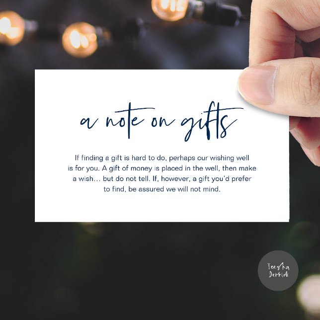 Una nota sobre regalos, dinero para el fondo de de (A note on gifts, Honeymoon Wish Fund Cash Enclosure Card in Navy Blue)