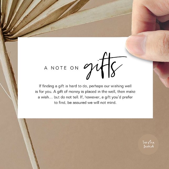 Una nota sobre regalos, Dinero para el Fondo de De (A note on gifts, Honeymoon Wish Fund Cash Enclosure Card in Black and White)