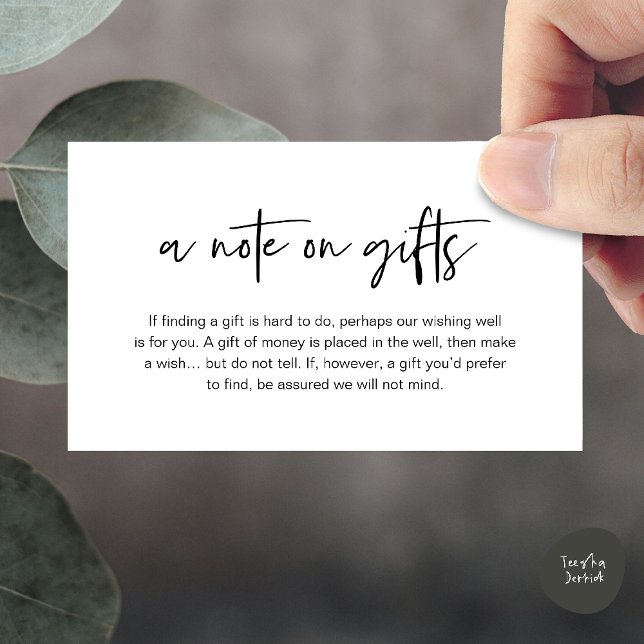 Una nota sobre regalos, dinero para el fondo de de (A note on gifts, Honeymoon Wish Fund Cash Enclosure Card in Black and White)