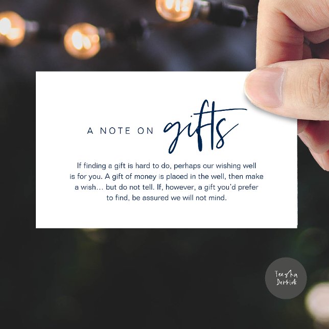 Una nota sobre regalos, Dinero para el Fondo de De (A note on gifts, Honeymoon Wish Fund Cash Enclosure Card in Navy Blue)