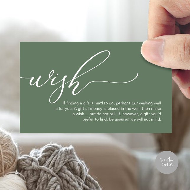 Una nota sobre regalos, fondos de luna de miel (A note on gifts, honeymoon wish fund cash wish enclosure card in forest sage green)