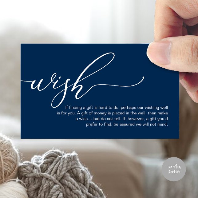 Una nota sobre regalos, fondos de luna de miel (A note on gifts, honeymoon wish fund cash wish enclosure card in navy blue)