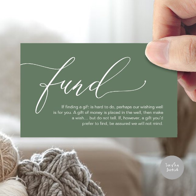 Una nota sobre regalos, fondos de luna de miel (A note on gifts, honeymoon wish fund cash wish enclosure card in forest sage green)