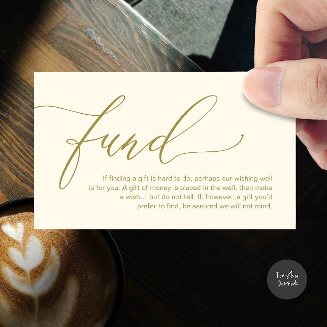 Una nota sobre regalos, fondos de luna de miel (A note on gifts, honeymoon wish fund cash wish enclosure card in yellow gold)