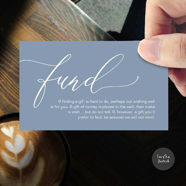 Una nota sobre regalos, fondos de luna de miel (A note on gifts, honeymoon wish fund cash wish enclosure card in dusty blue)