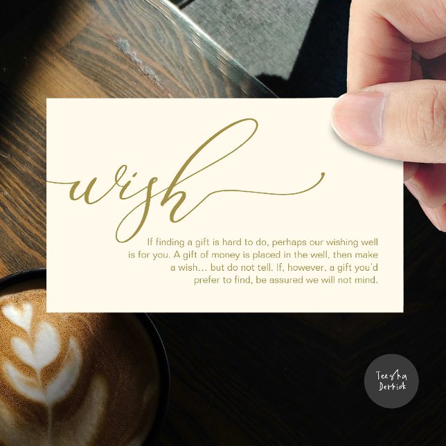 Una nota sobre regalos, fondos de luna de miel (A note on gifts, honeymoon wish fund cash wish enclosure card in yellow gold)