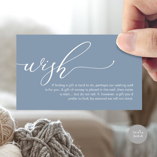Una nota sobre regalos, fondos de luna de miel (A note on gifts, honeymoon wish fund cash wish enclosure card in dusty blue)