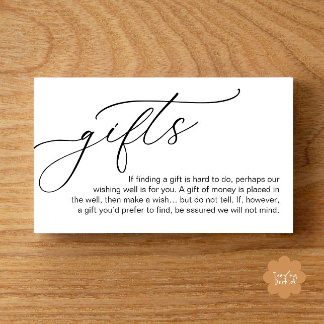 Una Nota Sobre Regalos, Moderna Boda Romántica Ele (A Note On Gifts, Modern Romantic Elegant Wedding Enclosure Card Honeymoon Wish Cash in Black White)