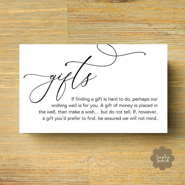 Una Nota Sobre Regalos, Moderna Boda Romántica Ele (A Note On Gifts, Modern Romantic Elegant Wedding Enclosure Card Honeymoon Wish Cash in Black White)