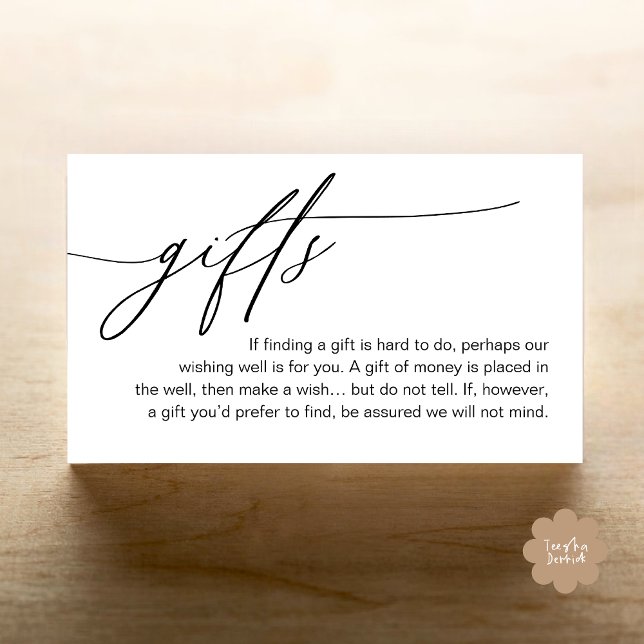 Una Nota Sobre Regalos, Moderna Boda Romántica Ele (A Note On Gifts, Modern Romantic Elegant Wedding Enclosure Card Honeymoon Wish Cash in Black White)