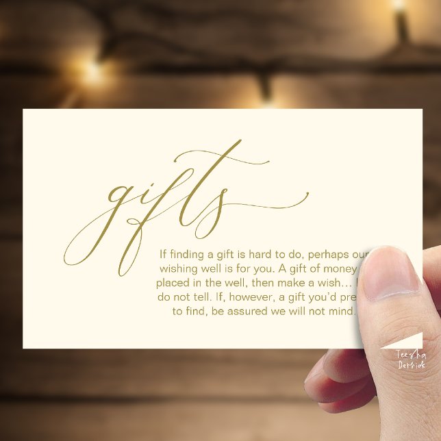 Una nota sobre regalos, pozo de deseos para la lun (Honeymoon Fund Wishing Well, Wish, A Note On Gifts Enclosure Card in Yellow Gold)