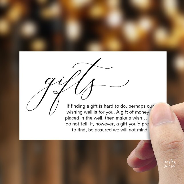 Una nota sobre regalos, pozo de deseos para la lun (Honeymoon Fund Wishing Well, Wish, A Note On Gifts Enclosure Card in Black White)