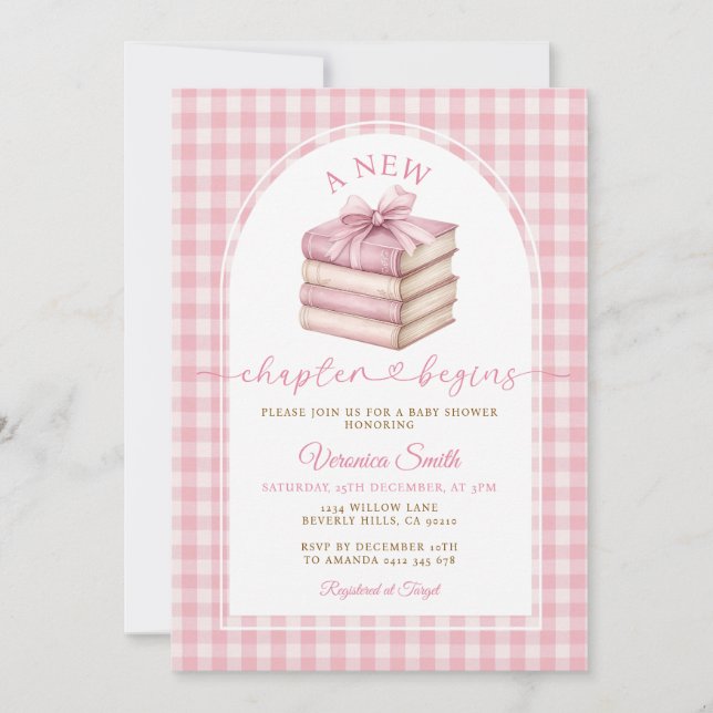 Una nueva etapa comienza Invitación rosa a cuadros (Anverso)