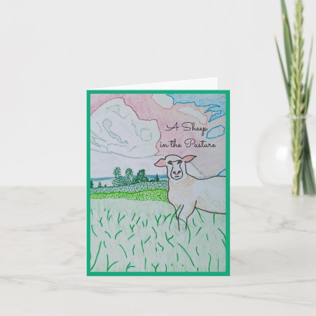 Una oveja en la tarjeta de felicitación en blanco  (Anverso)