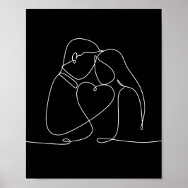 Una pareja de línea continua ama al poster de arte