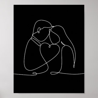 Una pareja de línea continua ama al poster de arte