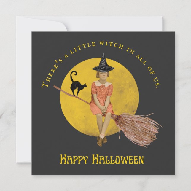 Una Pequeña Bruja En La Tarjeta Llanta De Hallowee (Anverso)