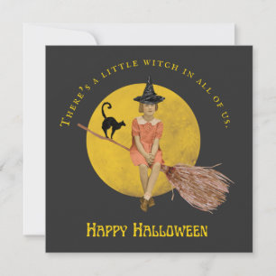 Una Pequeña Bruja En La Tarjeta Llanta De Hallowee