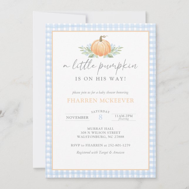 Una pequeña calabaza | Gingham | Invitación de Bab (Anverso)