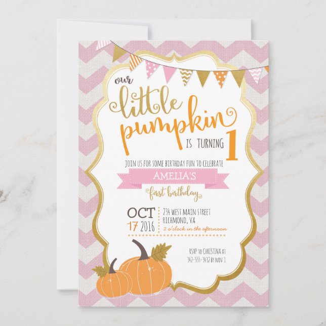 Una pequeña calabaza Invitación de cumpleaños (Anverso)