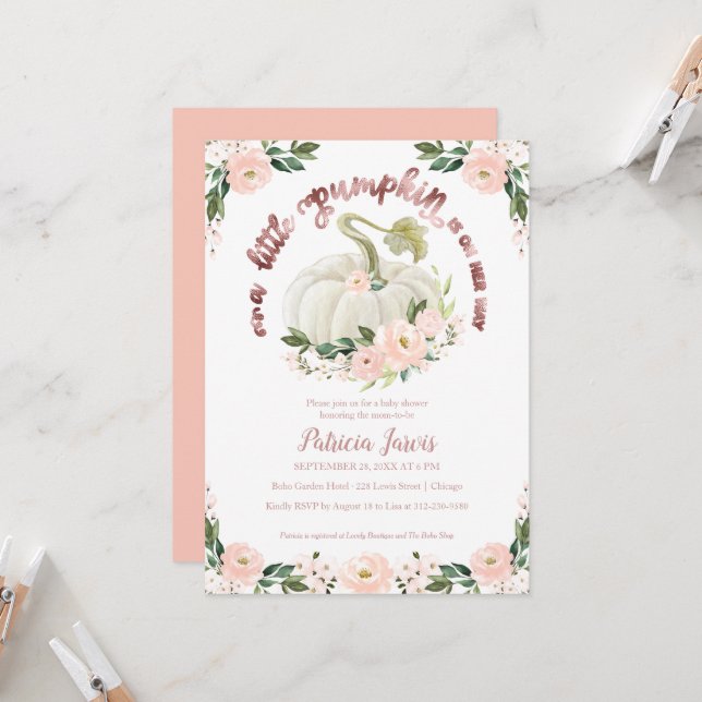 Una pequeña invitación a Baby Shower con flores de (Anverso/Reverso In Situ)