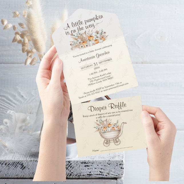 Una pequeña invitación a Baby Shower de Boho de ca (A Little Pumpkin Is On The Way Baby Shower All In One Invitation)