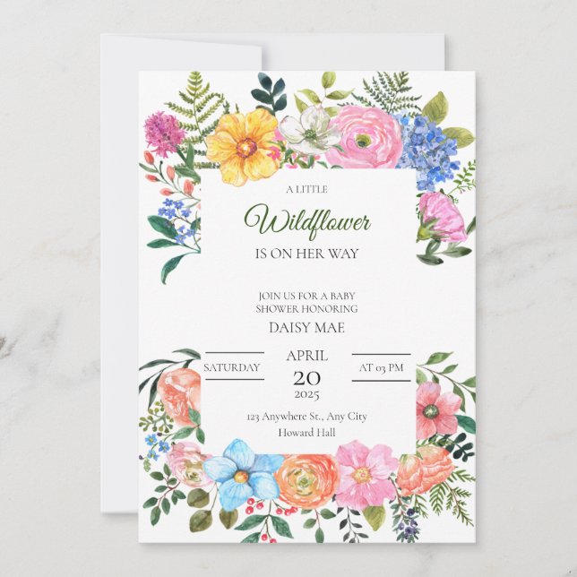Una pequeña invitación a Baby Shower de flores sil (Anverso)