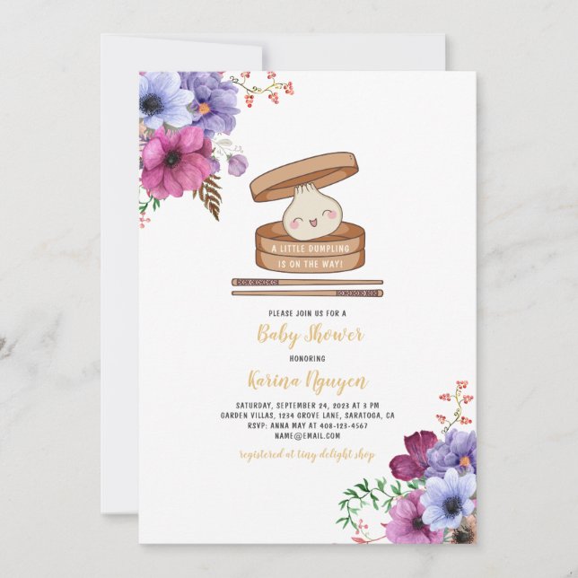 Una pequeña invitación a Baby Shower floral (Anverso)