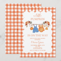 Una pequeña invitación de baby shower de calabaza