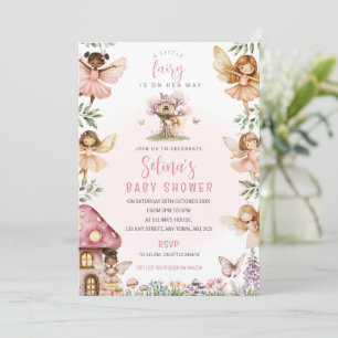 Una pequeña invitación de baby shower de hada rosa