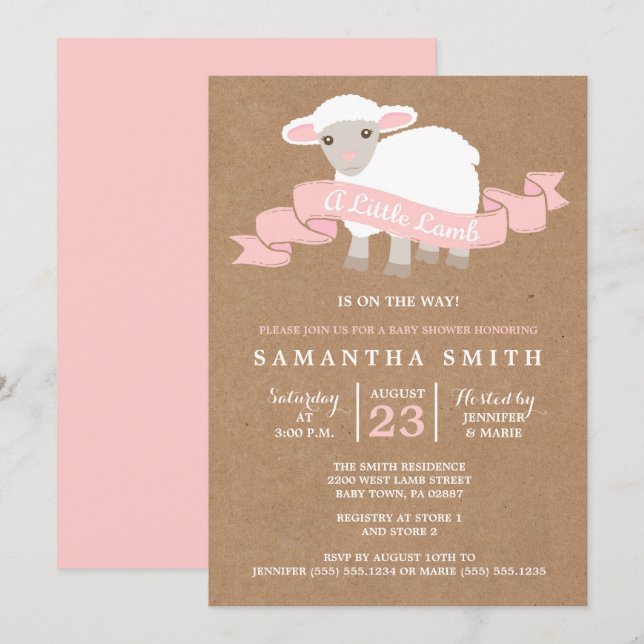 Una pequeña invitación de Baby Shower del chica (Anverso / Reverso)