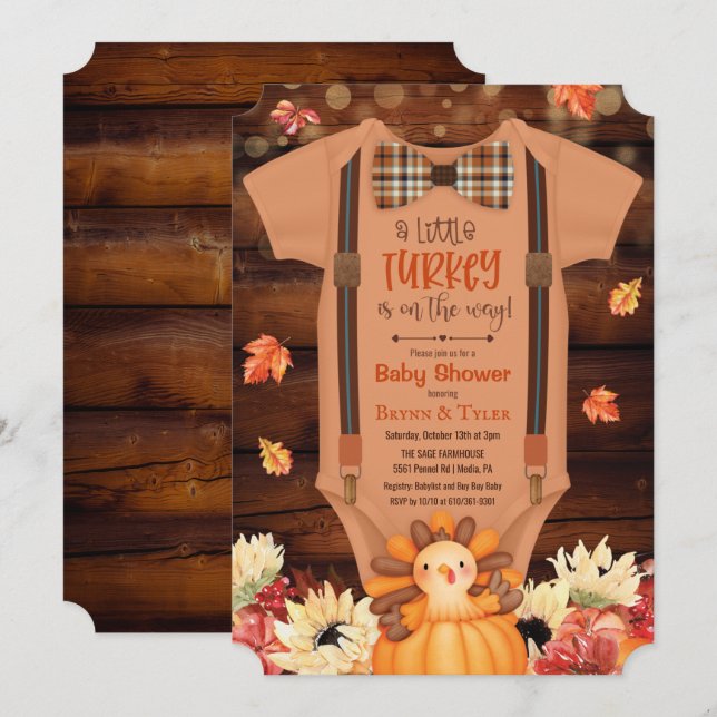 Una pequeña invitación de baby shower rústica de p (Anverso / Reverso)
