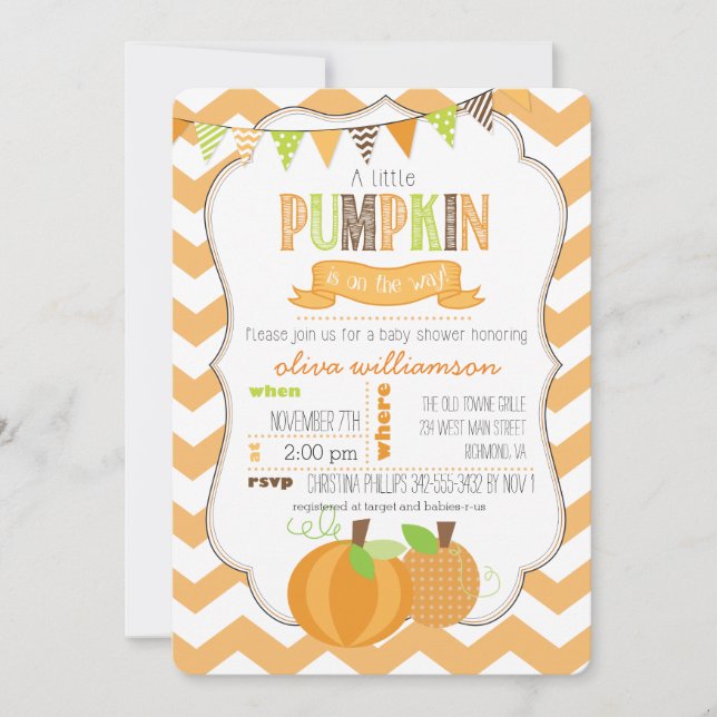 Una pequeña invitación de calabaza a Baby Shower (Anverso)