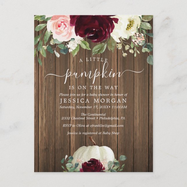 Una pequeña invitación de calabaza a Baby Shower (Anverso)