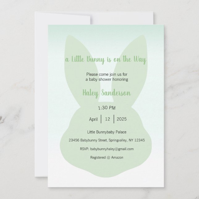 Una pequeña invitación de conejito en camino (Anverso)