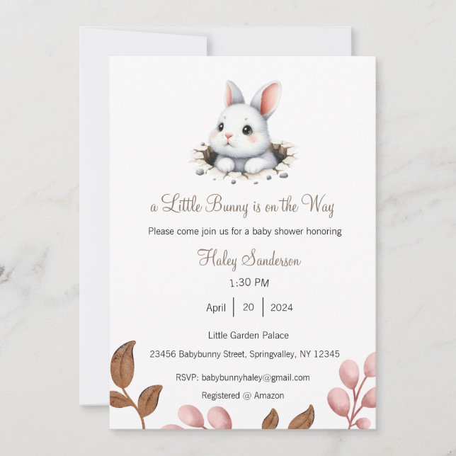 Una pequeña invitación de conejito en camino, bebé (Anverso)