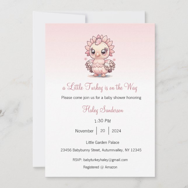 Una pequeña invitación de pavo en camino, gracias  (Anverso)