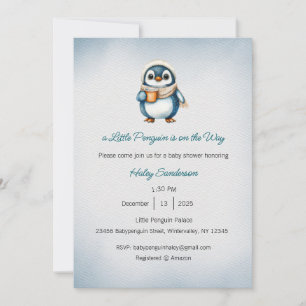 Una pequeña invitación de pingüino en camino, bebé