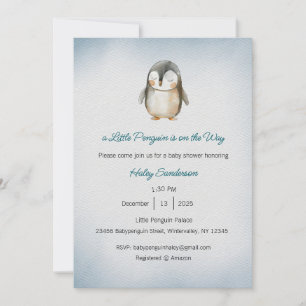 Una pequeña invitación de pingüino en camino, bebé