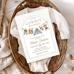 Una pequeña invitación para baby shower de vaquero