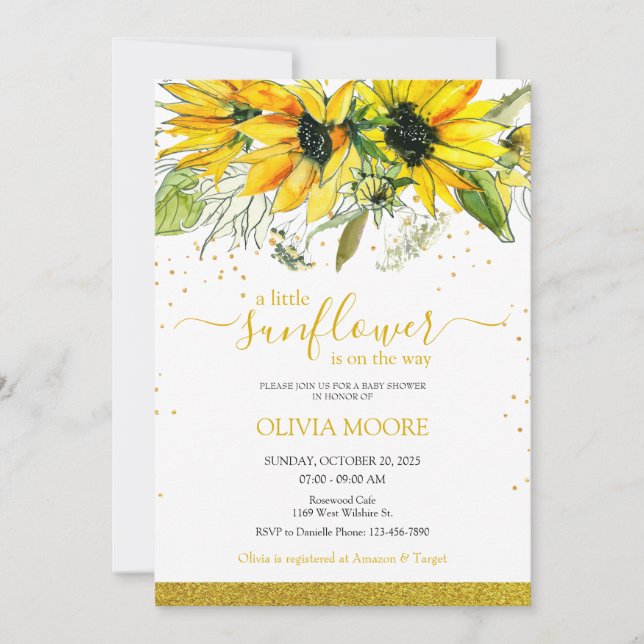 Una pequeña invitación para una ducha de girasol (Anverso)