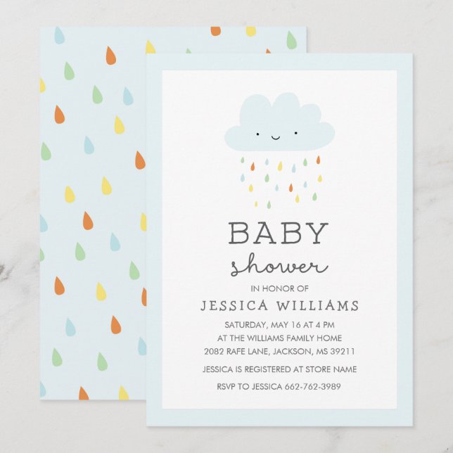 Una pequeña invitación sonriente a Baby Shower en  (Anverso / Reverso)