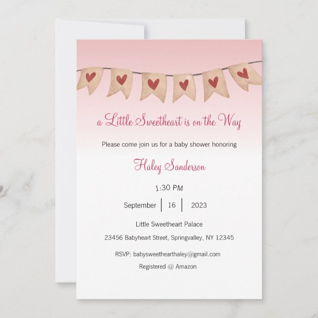 Una pequeña querida está en camino invitación (Anverso)