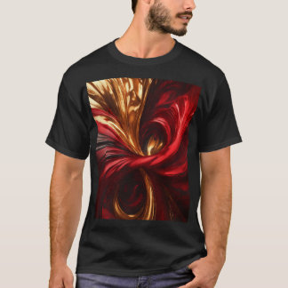 Una pintura con camiseta roja, dorada y de remolin