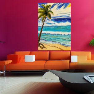 Una playa en verano   Poster de arte de IA